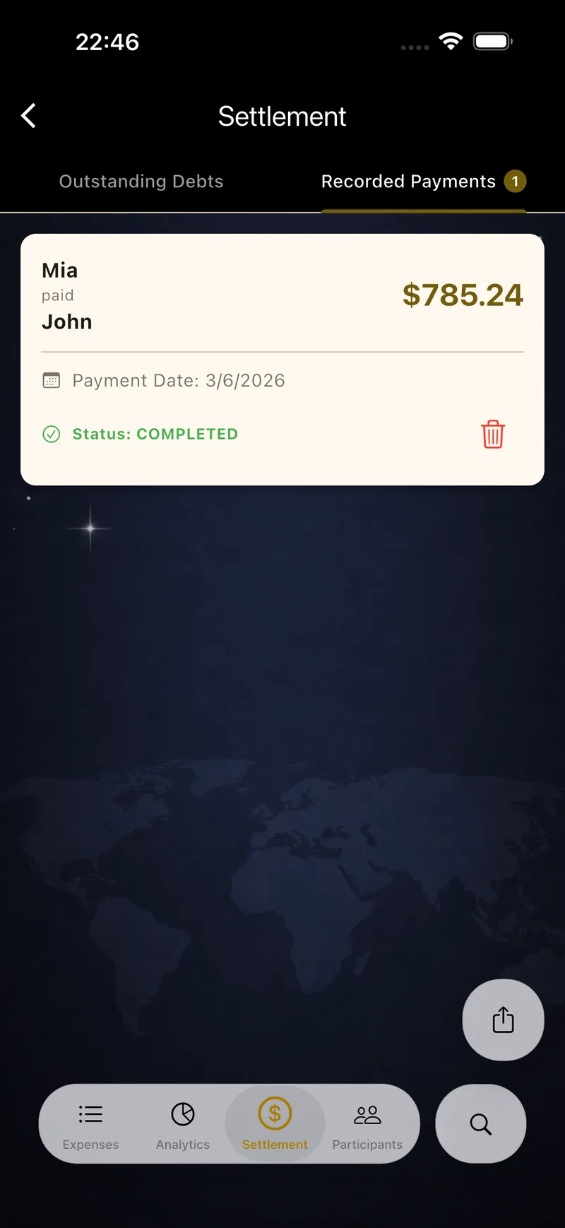 Settlement – recorded payments